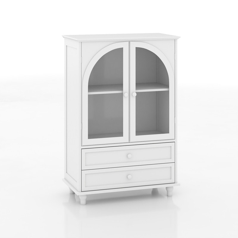 Farmhouse Glass Door Buffet Sideboard with 2 Drawers