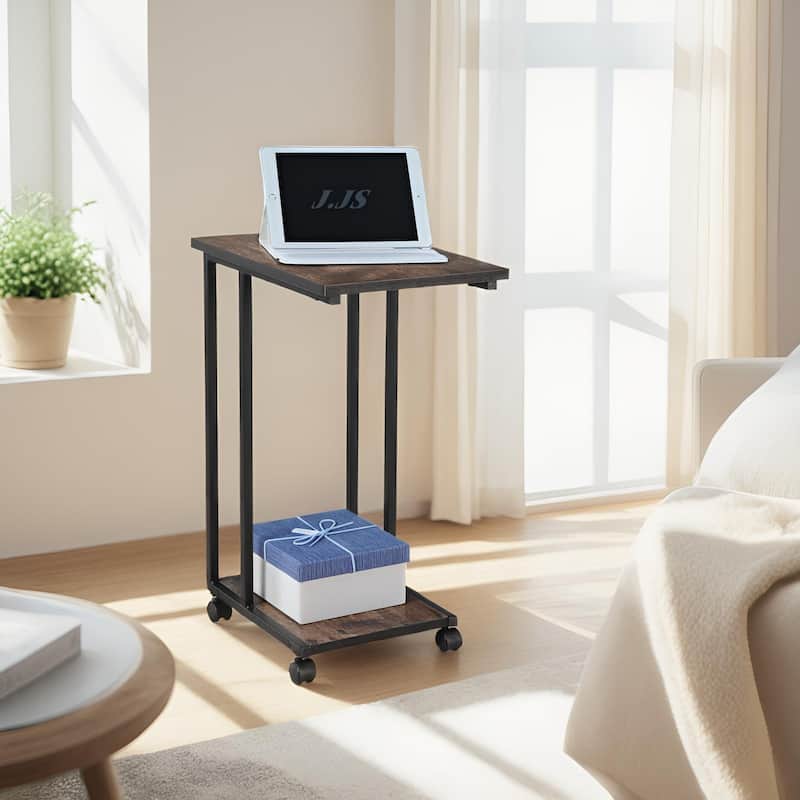 JJS Side End C Table for Sofa, Living Room Couch Table Snack Table That Slide Under for Small Spaces