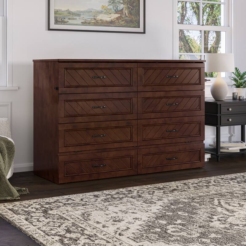 Alpine Murphy Bed Chest with Mattress, Storage Drawer, & Built-in Charger