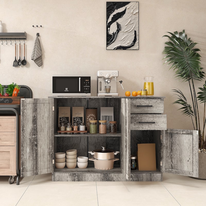Grey Kitchen Buffet Cabinet with Drawers and Adjustable Shelves for Dining Room Storage - 43.5'' x 16'' x 31''(L x W x H)