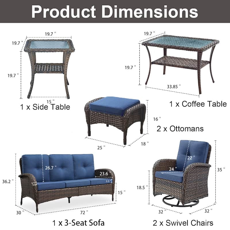 Pocassy Patio Outdoor Sofa Swivel Chairs with Ottman Table Set