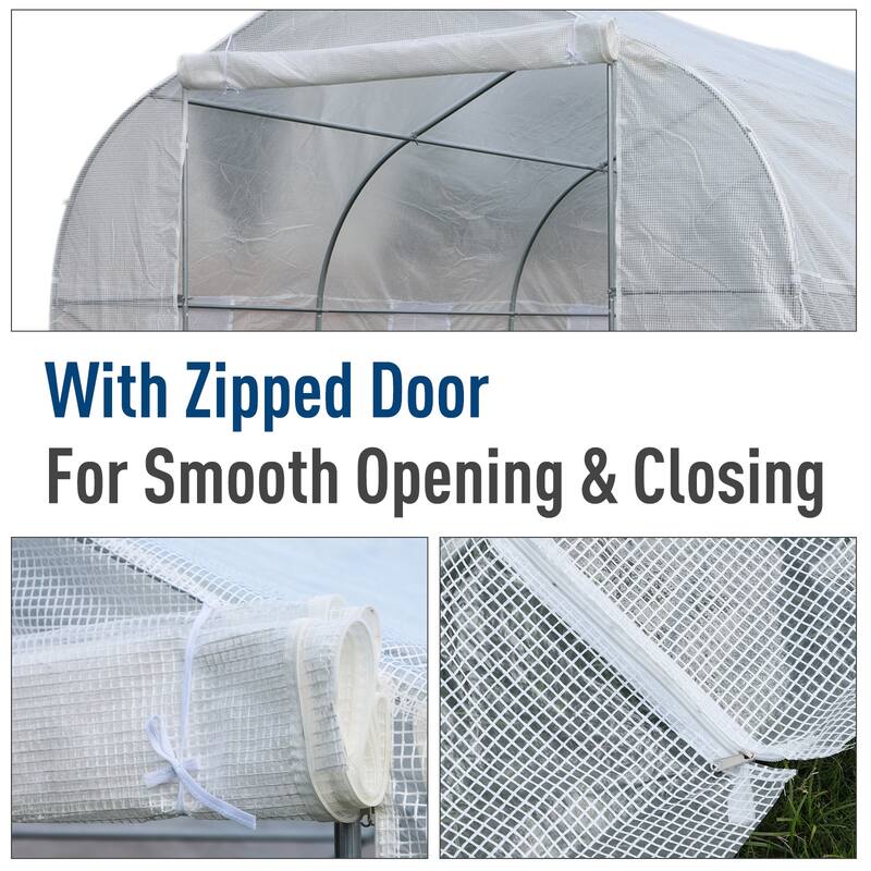 Outsunny 20’ x 10’ x 7’ High Tunnel Walk-In Garden Greenhouse Kit with Plastic Cover & Roll-up Entrance - White