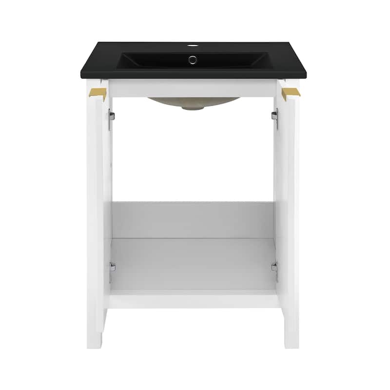 Bastille 24 In. White Bathroom Vanity With Black Ceramic Sink Top