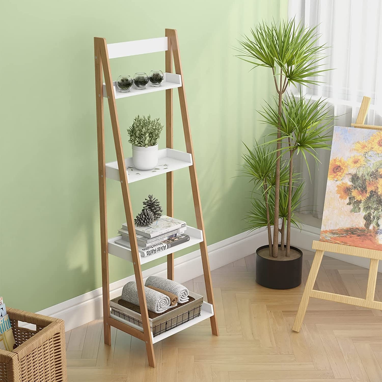 4 tier shop white ladder shelf
