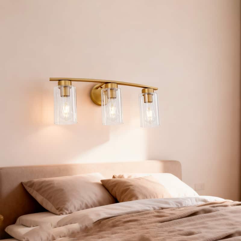 3-Light Vanity Lights, E26 Modern Bathroom Light Fixtures with Clear Glass Shade, Wall Lamps for Mirror Kitchen Hallway - Golden