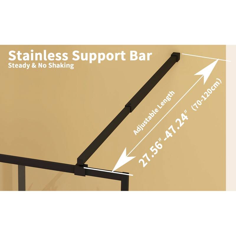 GDFStudio - Emerson Frameless Style Shower Screen with Silk-Printed Tempered Glass and Support Bar - 34" Width x 72"Height