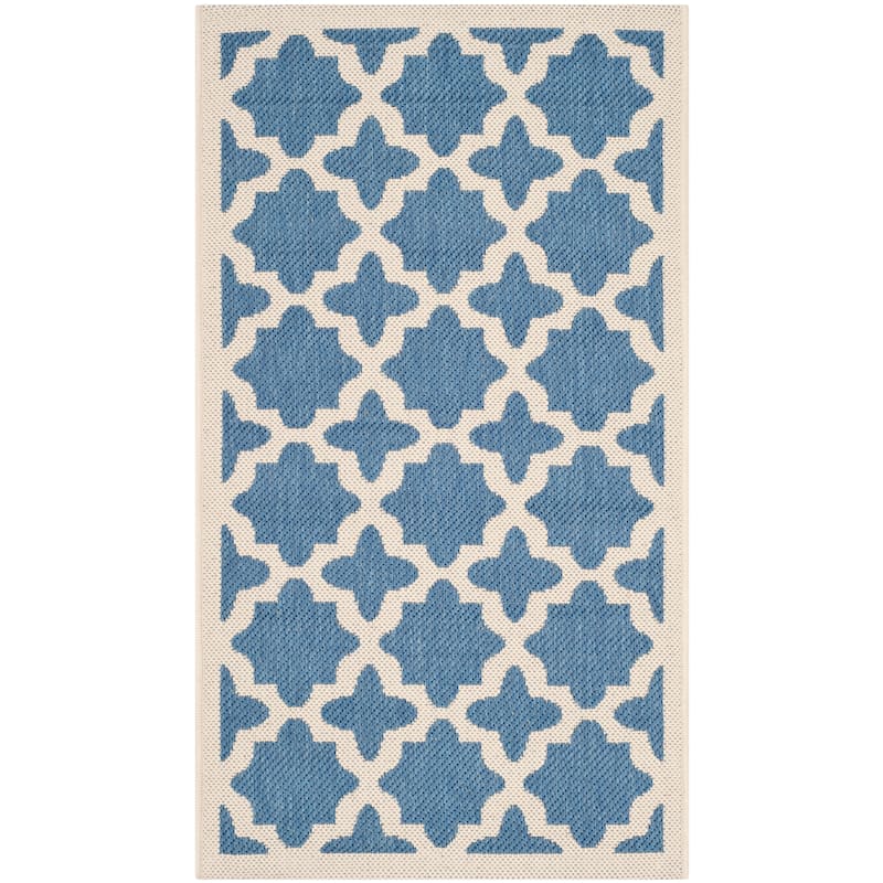 SAFAVIEH Courtyard Dorthey Indoor/ Outdoor Waterproof Patio Backyard Rug - 2' x 3'7" - Blue/Beige