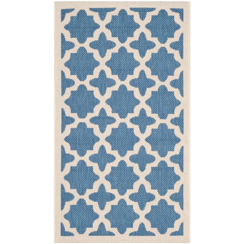 SAFAVIEH Courtyard Dorthey Indoor/ Outdoor Waterproof Patio Backyard Rug - 2' x 3'7" - Blue/Beige