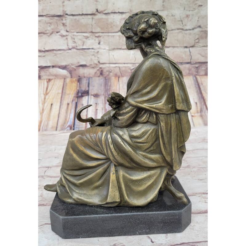 Signed Moreau Victorian Girl Farmer Harvest Bronze Sculpture Figurine Figure Art