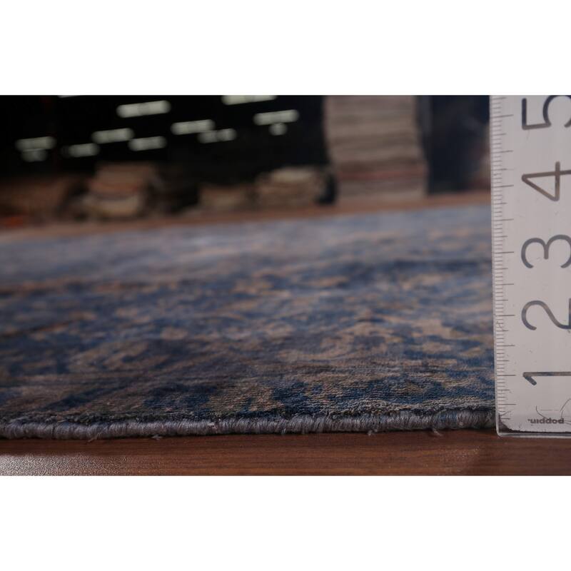 All-Over Blue Abstract Indian Area Rug Handmade Wool Carpet - 6'7"x 9'8"