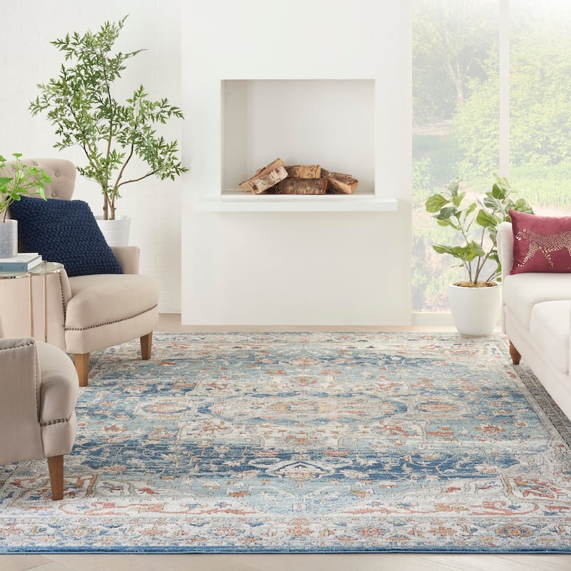 Nourison Concerto Vintage Blue Distressed Medallion Area Rug