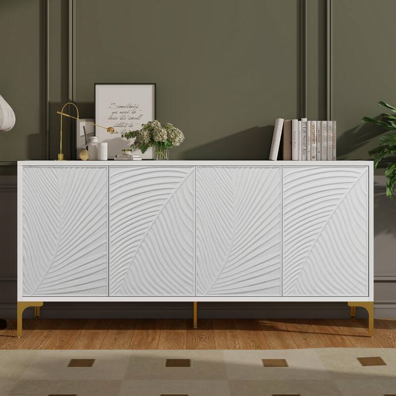 4-Door Sideboard with Unique Texture & Adjustable Shelves - White