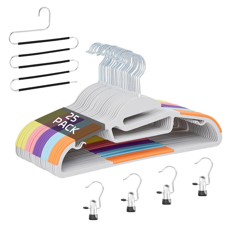 Javlergo 25/50 Pack Heavy Duty Plastic Hangers, 360º Swivel Hook Coat Hangers, Non-Slip, Space-Saving