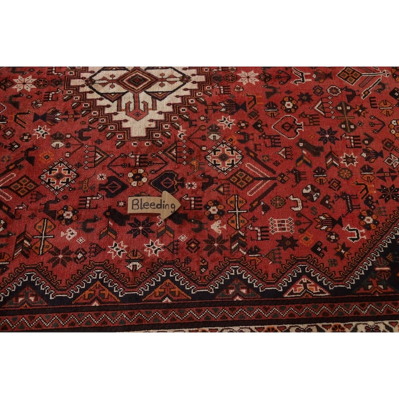 Tribal Red Shiraz Persian Vintage Area Rug Hand-Knotted Wool Carpet - 6'8"x 10'0"