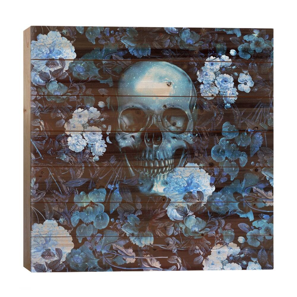Skull And Flowers Print On Wood by Burcu Korkmazyurek - Multi-Color