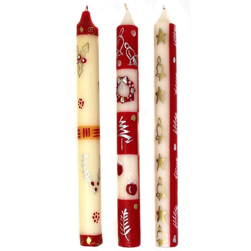 Christmas Handmade Kimeta Dinner Candles, Set of 3 (South Africa)