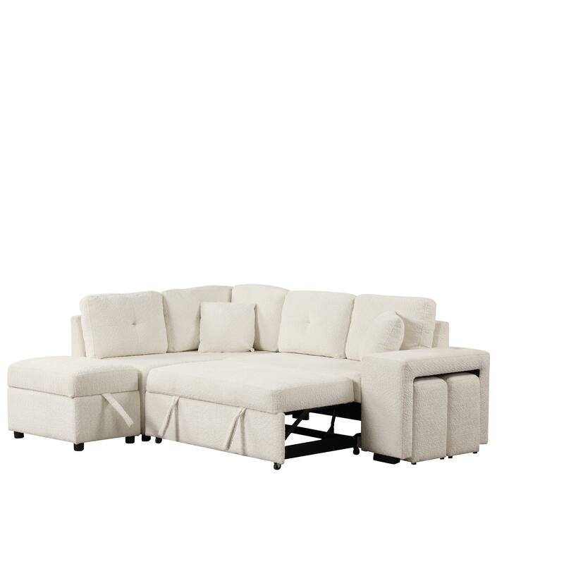 Sectional Pull Out Sofa Bed with Storage Ottoman