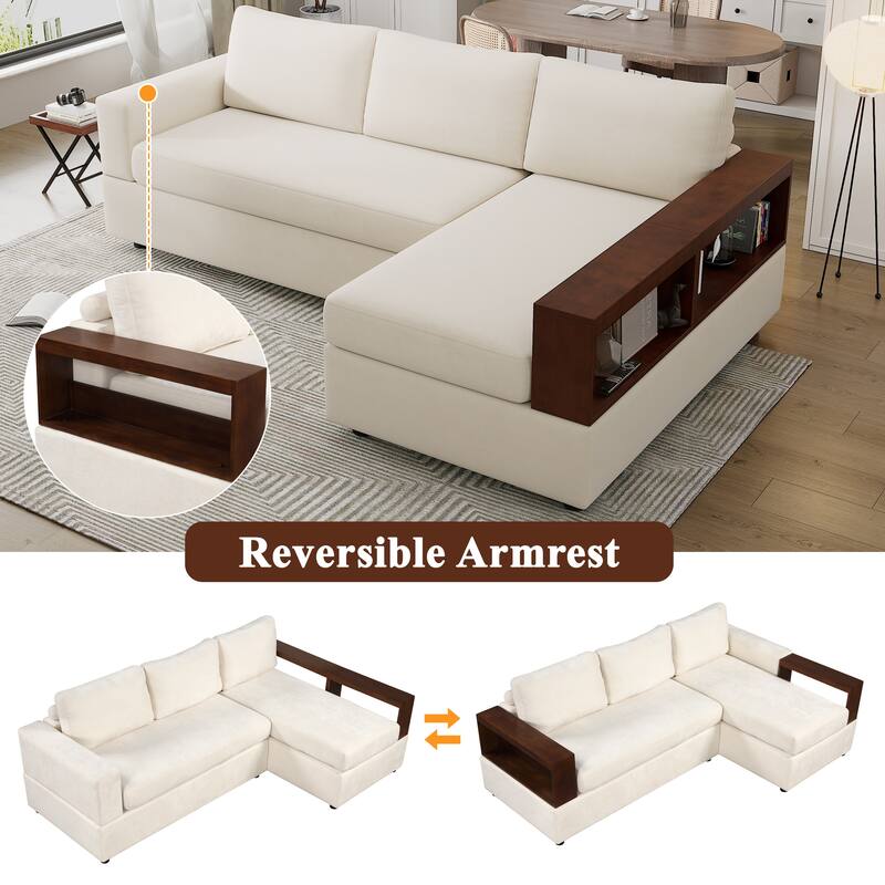 87.4" Upholstered Sectional Sofa with Reversible Armrests - Modern Living Room Couch