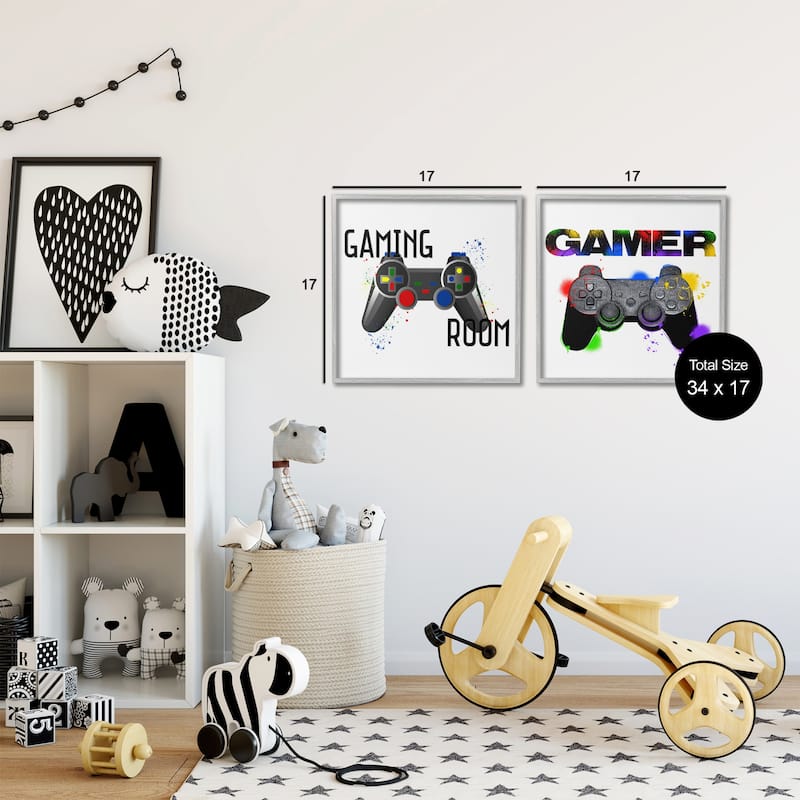 Stupell Retro Gaming Room Control Framed Giclee Art Design By Kim Allen, Marcus Prime (Set of 2)