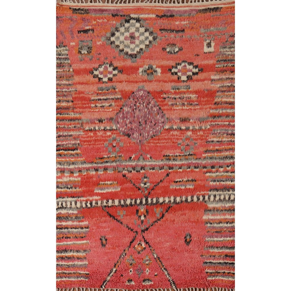 Tribal / Geometric Moroccan Area Rug Hand-Knotted Wool Carpet - 5'6" x 8'6"