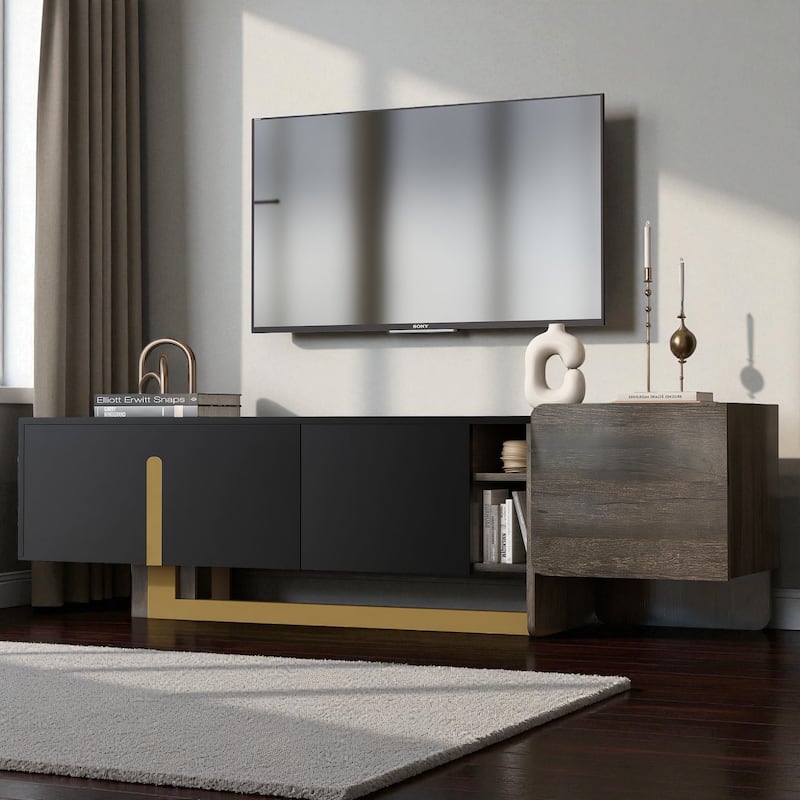 66.7'' Modern Luxury TV Stand with Metal Legs, Drawer, Cabinets & Adjustable Shelves, Fits TVs up to 70''
