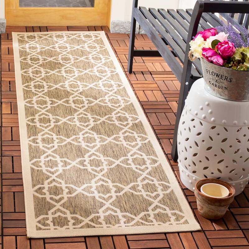 SAFAVIEH Courtyard Hanifa Trellis Indoor/ Outdoor Waterproof Patio Backyard Rug - 2'3" x 14' Runner - Brown/Beige