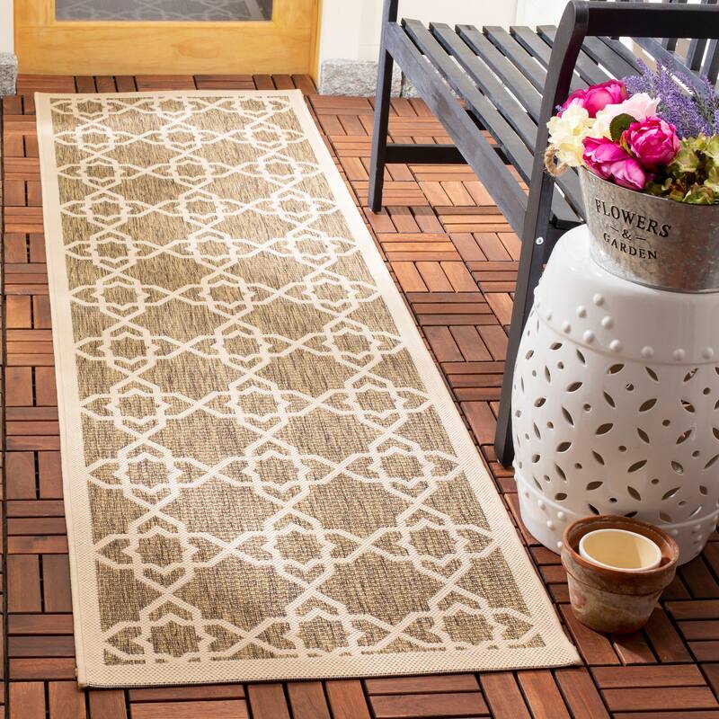 SAFAVIEH Courtyard Lawanda Trellis Indoor/ Outdoor Waterproof Patio Backyard Rug - 2'3" x 14' Runner - Brown/Beige