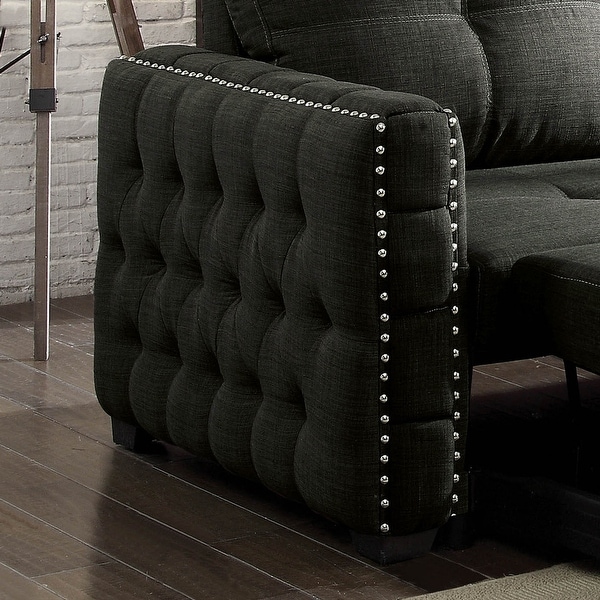 Lidg Transitional Grey Fabric Nailhead Tufted Sleeper Sofa