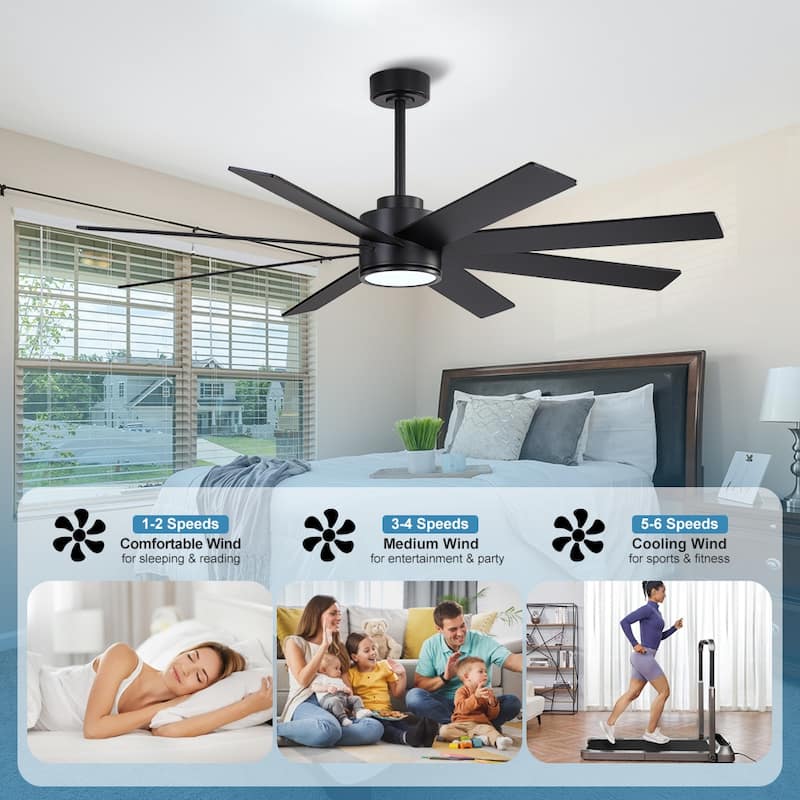 MLiAN 60 in. 8-Plywood Blades Indoor LED Ceiling Fan With Remote...