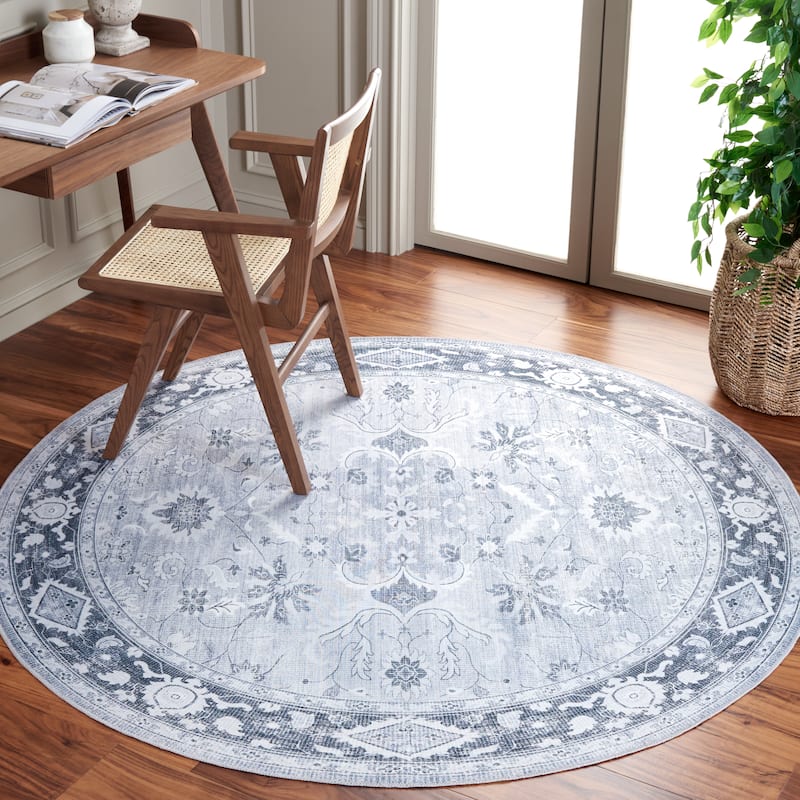 SAFAVIEH Arizona Iseult Machine Washable Slip Resistant Vintage Oriental - 6' x 6' Round - Light Grey/Grey Green - Round