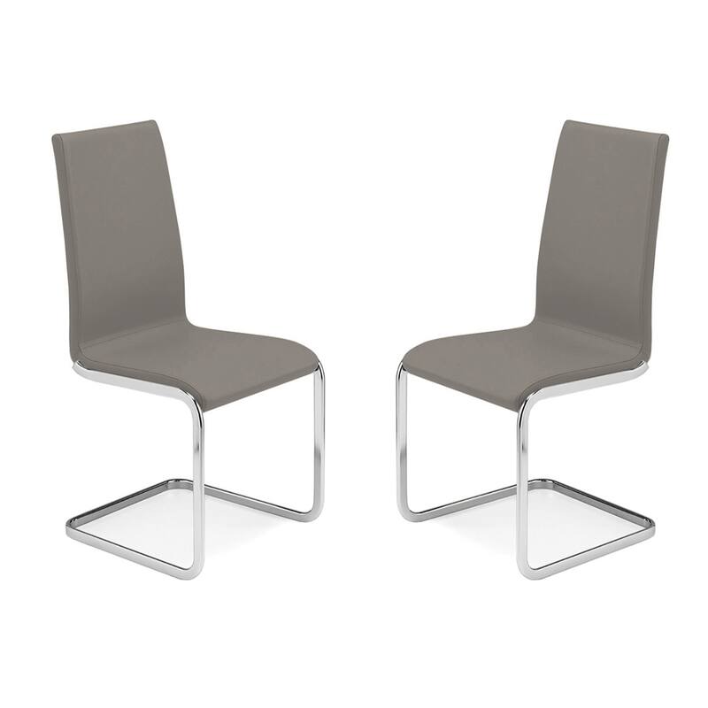 Casabianca Home Aurora Set of 2 Top Grain Dining Chairs Leather, White - Taupe