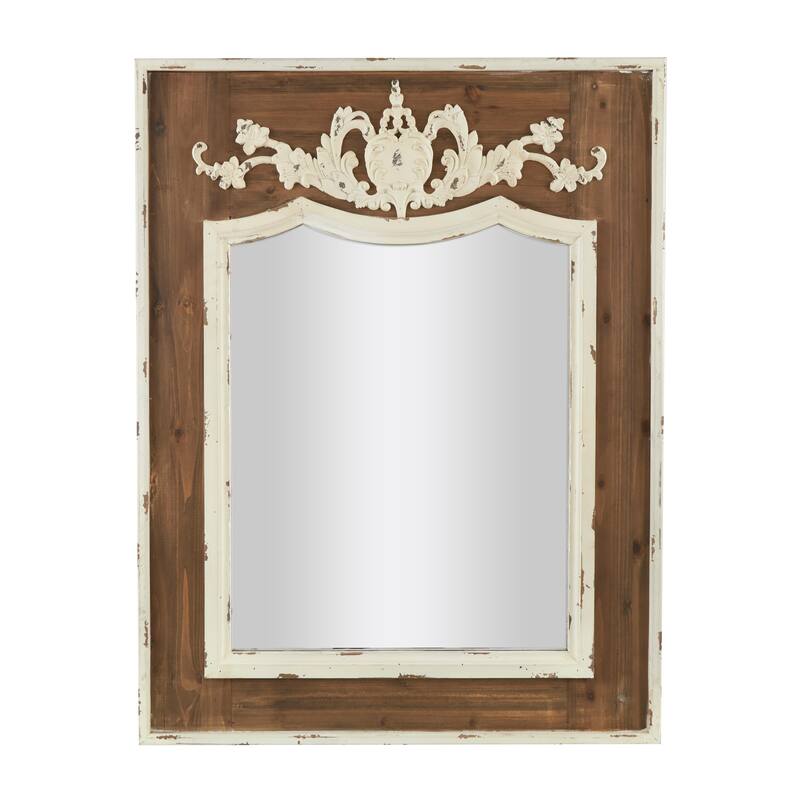 Brown Wood Carved Acanthus Floral Wall Mirror
