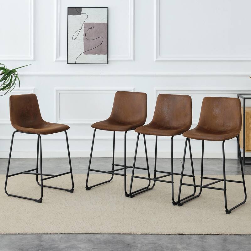 PU Leather Bar Stools Set of 2, Counter Height Bar Stools with Back and Footrest, Kitchens Island Chair with Metal Legs