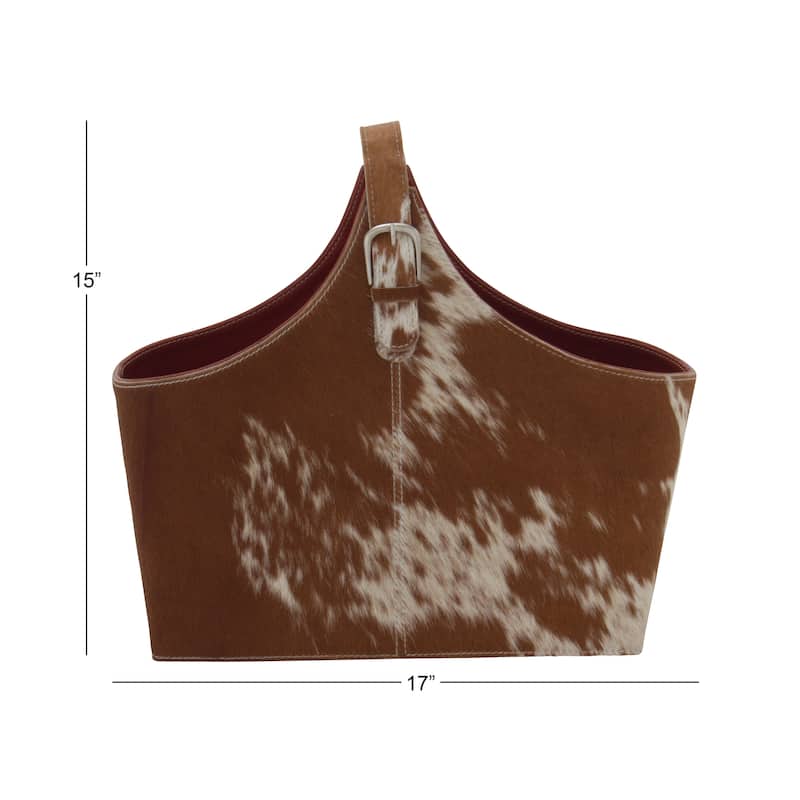 Brown, Dark Brown, Gray or Black Leather Handmade Box Style Single Slot Decorative Magazine Holder with Curved Buckle Handle