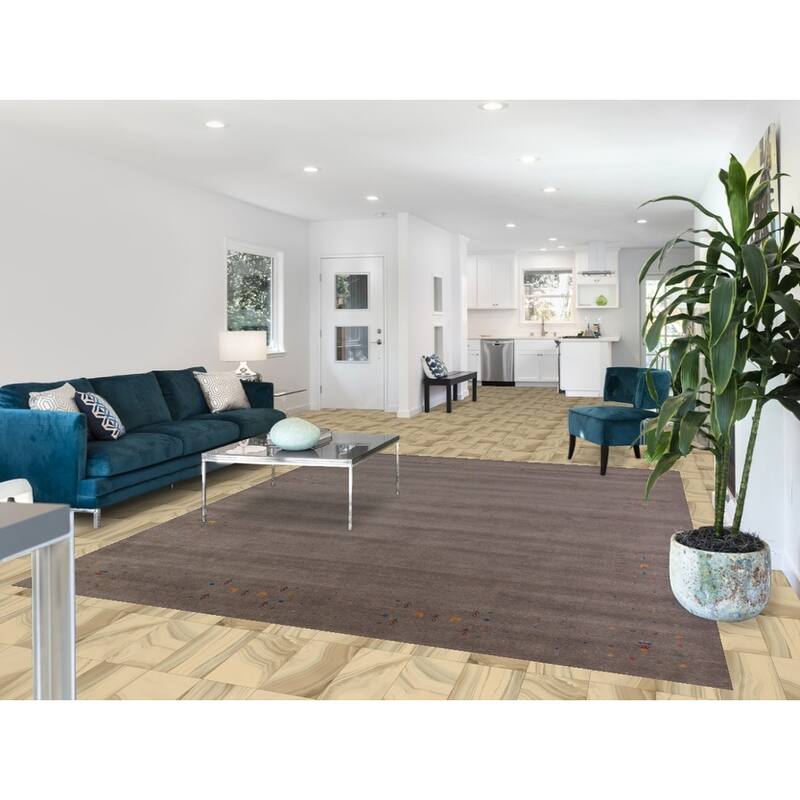 Tribal Gabbeh Indian Area Rug Handmade Grey Wool Carpet - 7'11" x 9'11"