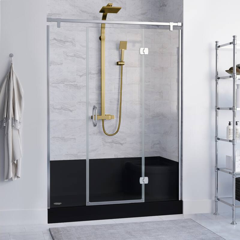 Aquatique 60" X 32" Left Drain, Shower Base In Matte Black - 59.75" x 32" x 23.25"