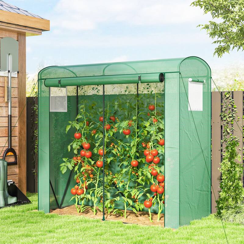 Outsunny Mini Greenhouse, Portable Greenhouse with Roll-Up Door and 2 Mesh Windows, Small Green House - Portable