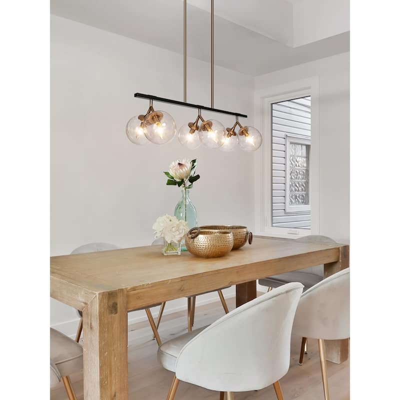 Marsie Mid-Century Modern 6-light Chandelier Linear Orb Glass Farmhouse Kitchen Island Pendant Lights Dining Room