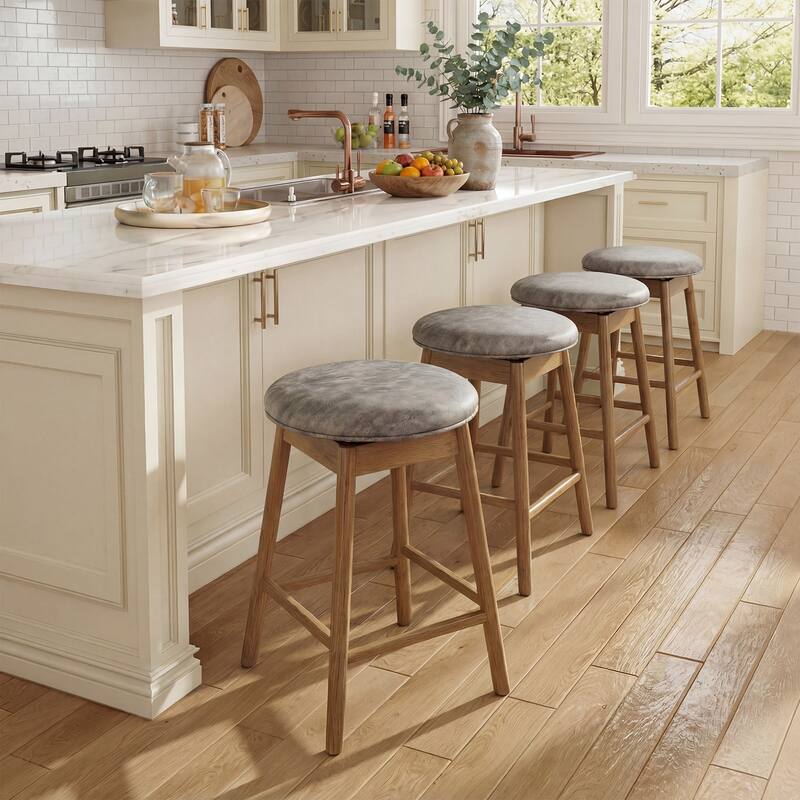 Gymax 25'' Swivel Counter Height Barstools Set of 4 w/Solid Wood Legs