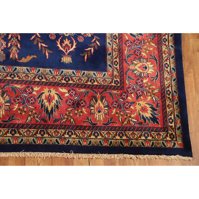Vegetable Dye Blue Sarouk Oriental Area Rug Handmade Wool Carpet - 8'11" x 12'0"