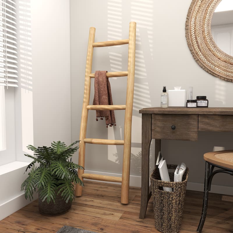Teak Wood Handmade 5 Rung Ladder - Brown - Roche River Decor