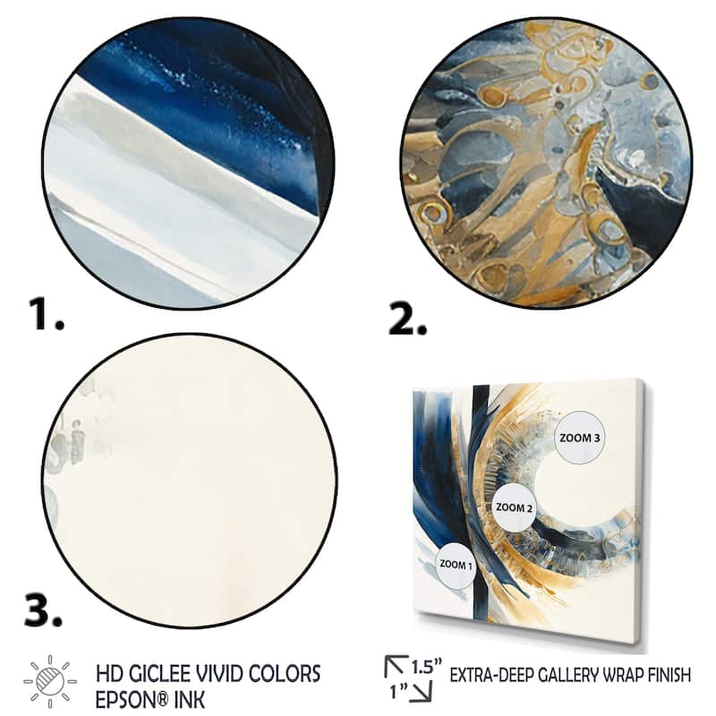 Designart 'Blue And Gold Swirl Abstract IV' Modern Canvas Wall Art