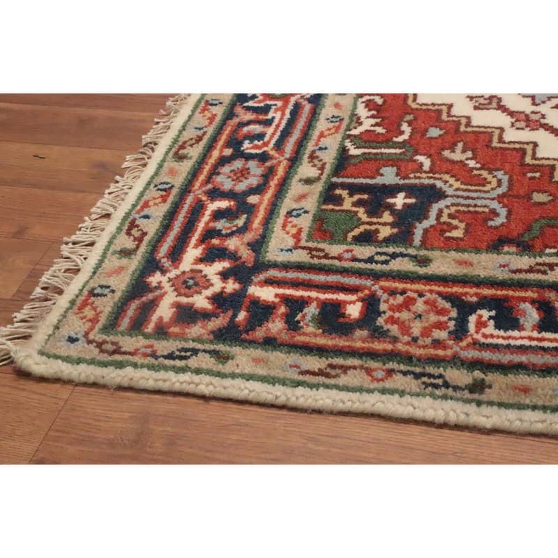 Hand Knotted Oriental 100% Wool Carpet Traditional Medallion Beige & Ivories Heriz (serapi) Area Rug - 5' 0'' X 3' 0''