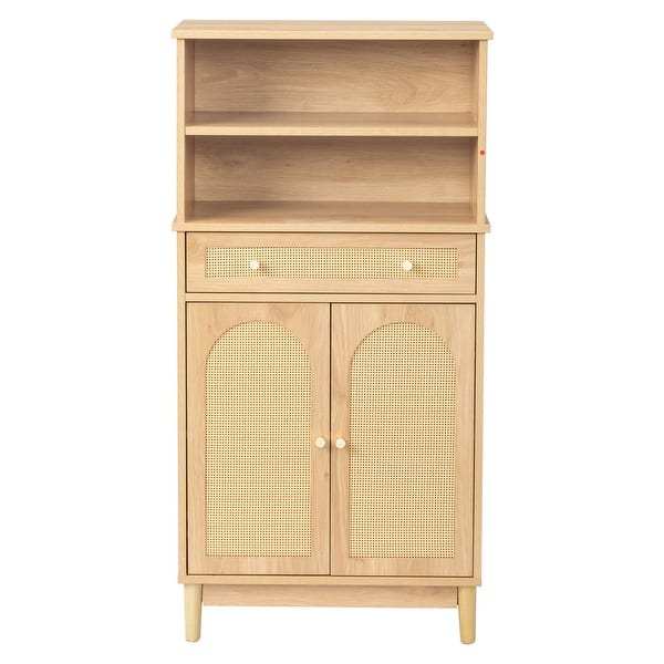slide 2 of 3, Oak Bathroom Storage Cabinet 1 Drawer 2 Door 4 Tier with Rattan Surface Oak - Wood Finish