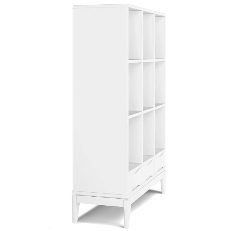 WYNDENHALL Pearson SOLID HARDWOOD 58 inch x 42 inch Mid Century Modern Cube Storage Bookcase with Drawers