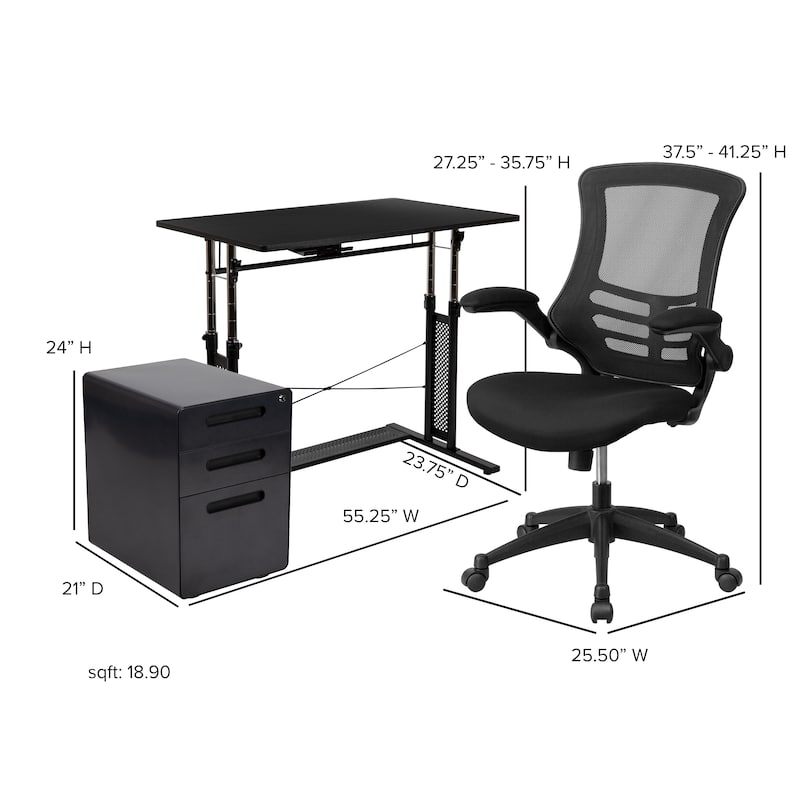 Office Set-Adjustable Computer Desk, Ergonomic Mesh Office Chair, Filing Cabinet