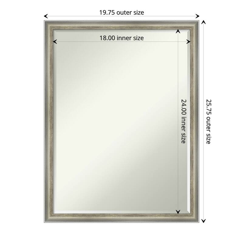 Salon Scoop Half-Inch-Bevel Wood Framed Bathroom Vanity Wall Mirror - Glass Size 18x24 - Salon Scoop Silver