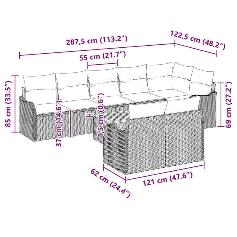 vidaXL 9 Piece Garden Sofa Set with Cushions - 113.2×48.2×27.2