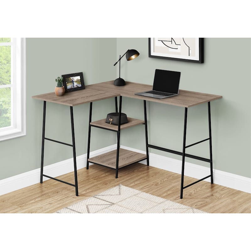 Computer Desk, Home Office, Corner, Storage Shelves - taupe