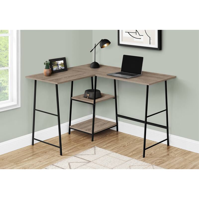 Modern 48" L-Shaped Desk with Storage Shelves, Metal Sawhorse Legs, Corner Desk for Home Office